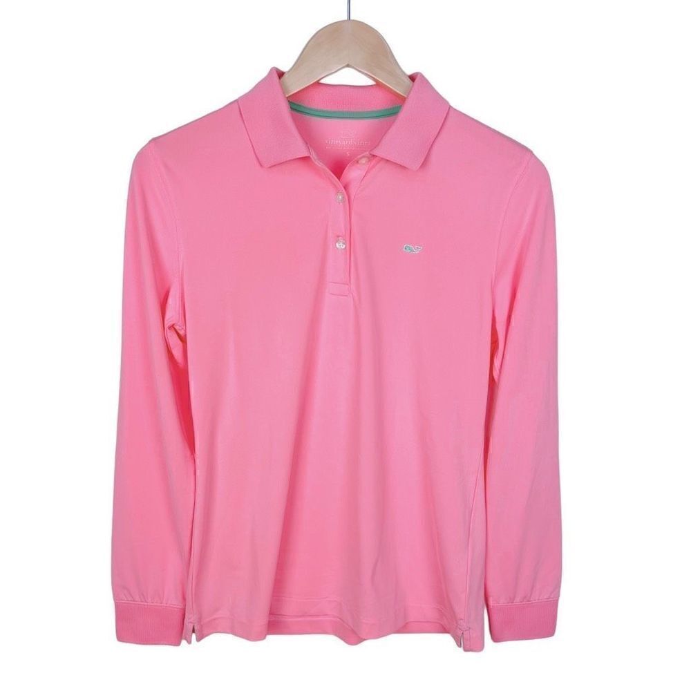 Vineyard Vines Golf Long Sleeve Collared Performance Polo Shirt Pink Women’s S